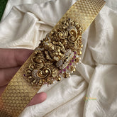 Premium AD Stone Peacock Lakshmi Pendant Plain Hipbelt - Gold Bead Pearl- G11512